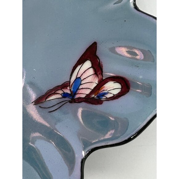 Lusterware Art Deco Noritake Blue Floral Butterfly Ring Trinket Tidbit Soap Dish - Picture 10 of 13